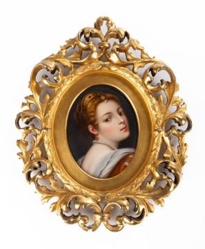19th Century German Painted Porcelain Plaque of A Young Women